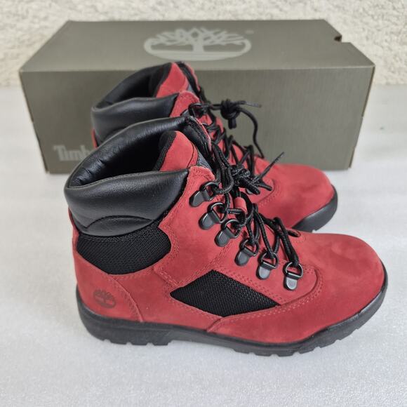 Timberland Boys Field Boots Size 2 Youth Red Black 6 Inch Nubuck Leather NWT Box - Picture 3 of 9
